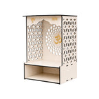 Venlay Wood Wooden Home Mandir with Jali Work - White Oak Finish Pooja Ghar Featuring Gold Om, Shubh & Labh Accents - Compact Wall Hanging & Desktop Altar with Storage Shelf for Home & Office (White)