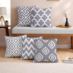 STITCHNEST Set of 5 Polycotton Cushion Covers – 18x18 Inches – Grey & White Ikat Geometric Print – Elegant Cushion Covers for Sofa & Living Room | Perfect for Home Decor