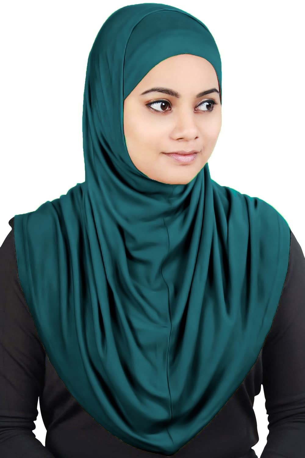 MyBatua Women's 2-Piece Al-Amira Hijab with Under Scarf/Cap/Bonnet in Soft Viscose Jersey, Ready to Wear HJ-129 (Teal)