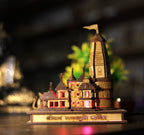 A & S VENTURES Shri Ram Mandir Ayodhya 3D Model Wooden Hand Carved Temple 6 inches Decorative Showpiece Wood Temple for Gift Replica (with Multicolour Led Lights)