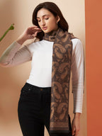 Ravaiyaa - Attitude is everything Women's Winter Warm Scarf Cashmere Reversible Wool Muffler Paisley Design (Brown Paisley)