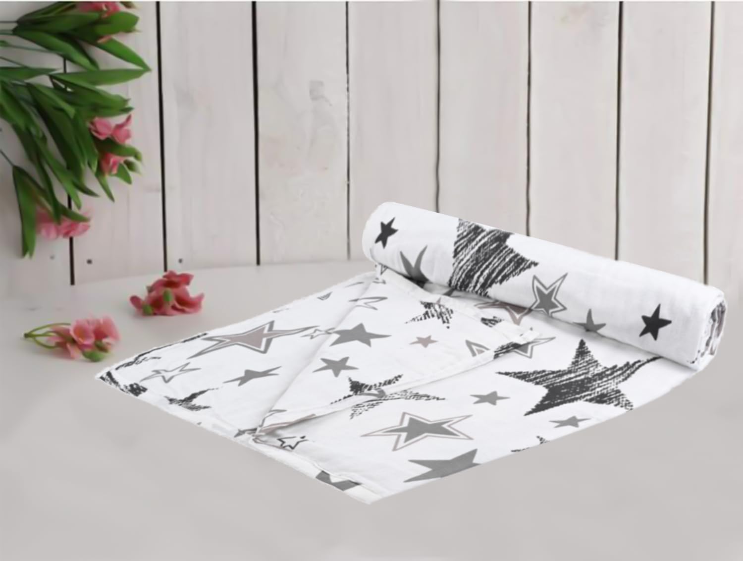 Trance Home Linen 100% Cotton | New Born Baby Blanket | Baby Dohar Swaddler Comforter | Warm Baby Essential (1 Year to 3 Year 100x140 Centimeters | Stars) Kafalo