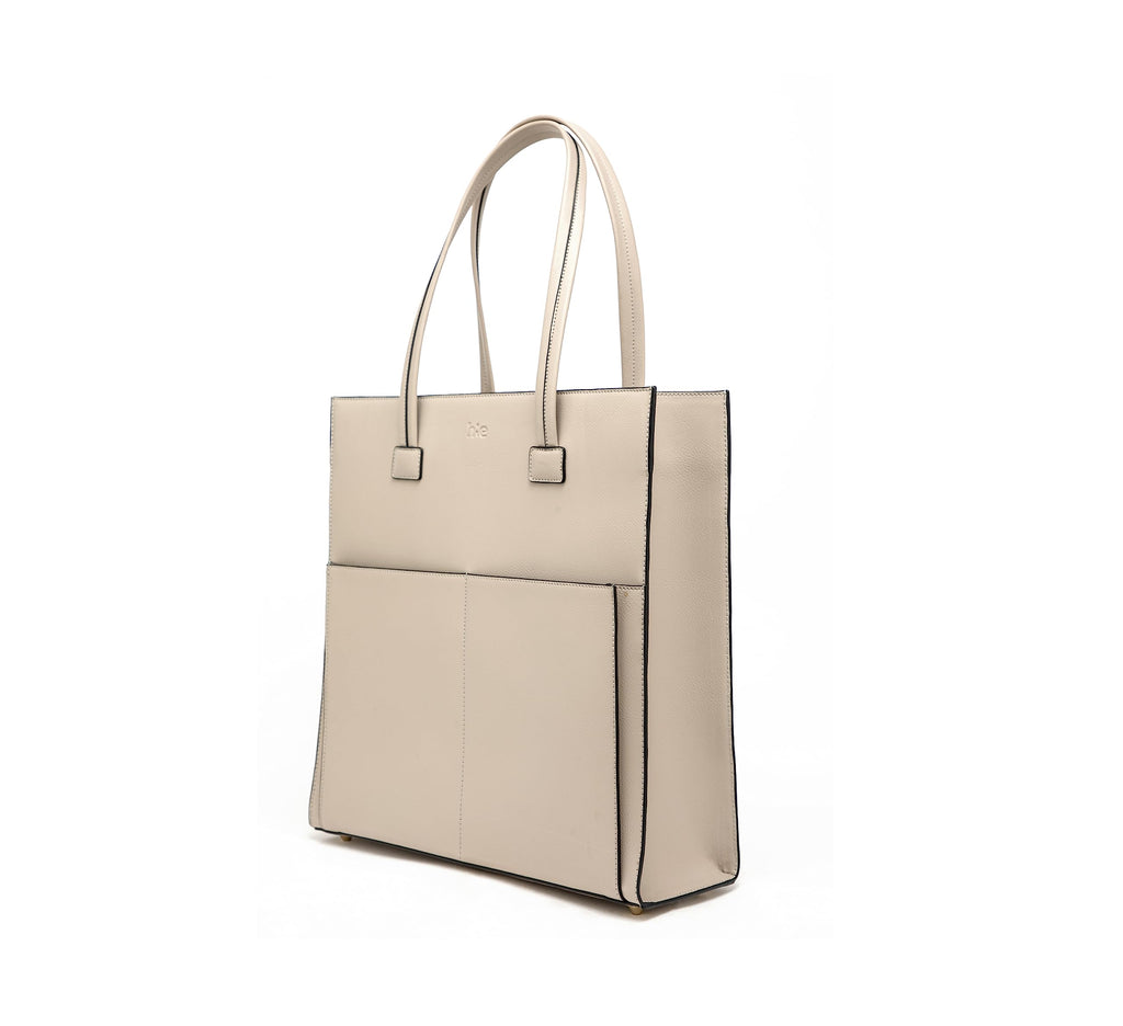 HIE Elena Casual Tote – All-Purpose Vegan Leather Bag for Women, Spacious Front Pocket, Metal Zip Closure, Gold Hardware, Key Hanger, Back Pocket, Perfect for Office & Work.