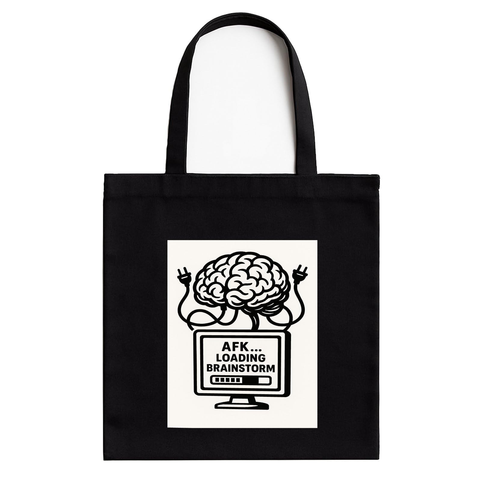 Kirmada Black Cotton Tote Bag | Brainstorm Mode AFK Loading Design | Minimal Tech Humor Tote for College, Work & Shopping | Zipper Closure | Reusable Eco Friendly Cotton Bag | Gift for Creatives