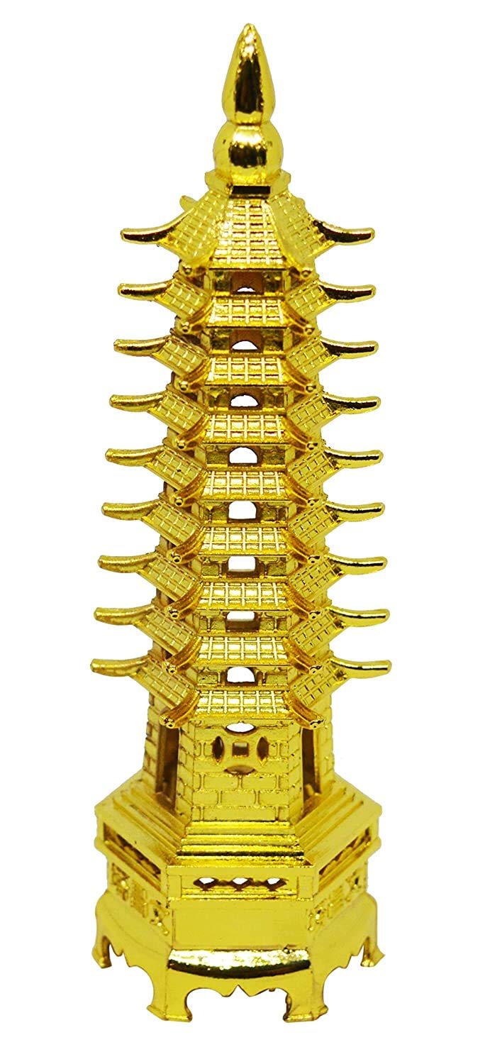 TEJ GIFTS Golden Education Tower/Pagoda Tower showpiece Sculpture for Home Decor, Tabletop, Offices, Ideal Gifting Item for Any Occasion (Monument D8)