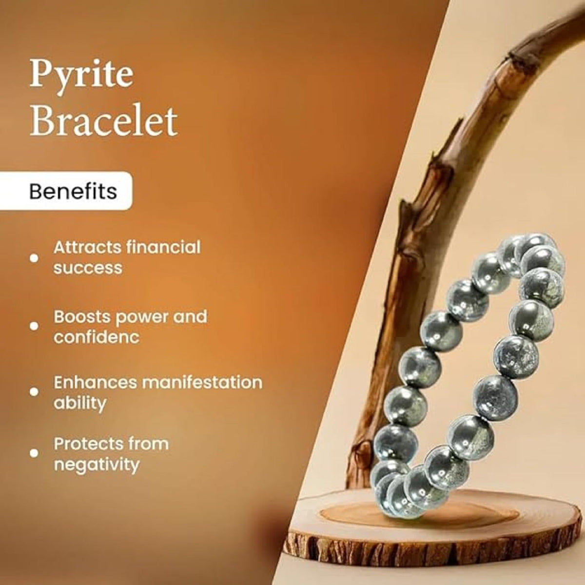 Natural Pyrite Bracelet for Men & Women, Certified Pyrite Crystal Bead Bracelet 8mm-10 mm, Money Magnet, Wealth & Abundance Stone, Protection, Success, Chakra Healing Energy By Acharya Lavbhushan Ji