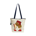 The Purani Jeans Denim Tote Bag with Hand-Printed Design and Real Ghungroos - Handbag for Women & Girls - Ideal for Office, College, Travel, Shopping Bag with Zipper