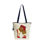 The Purani Jeans Denim Tote Bag with Hand-Printed Design and Real Ghungroos - Handbag for Women & Girls - Ideal for Office, College, Travel, Shopping Bag with Zipper