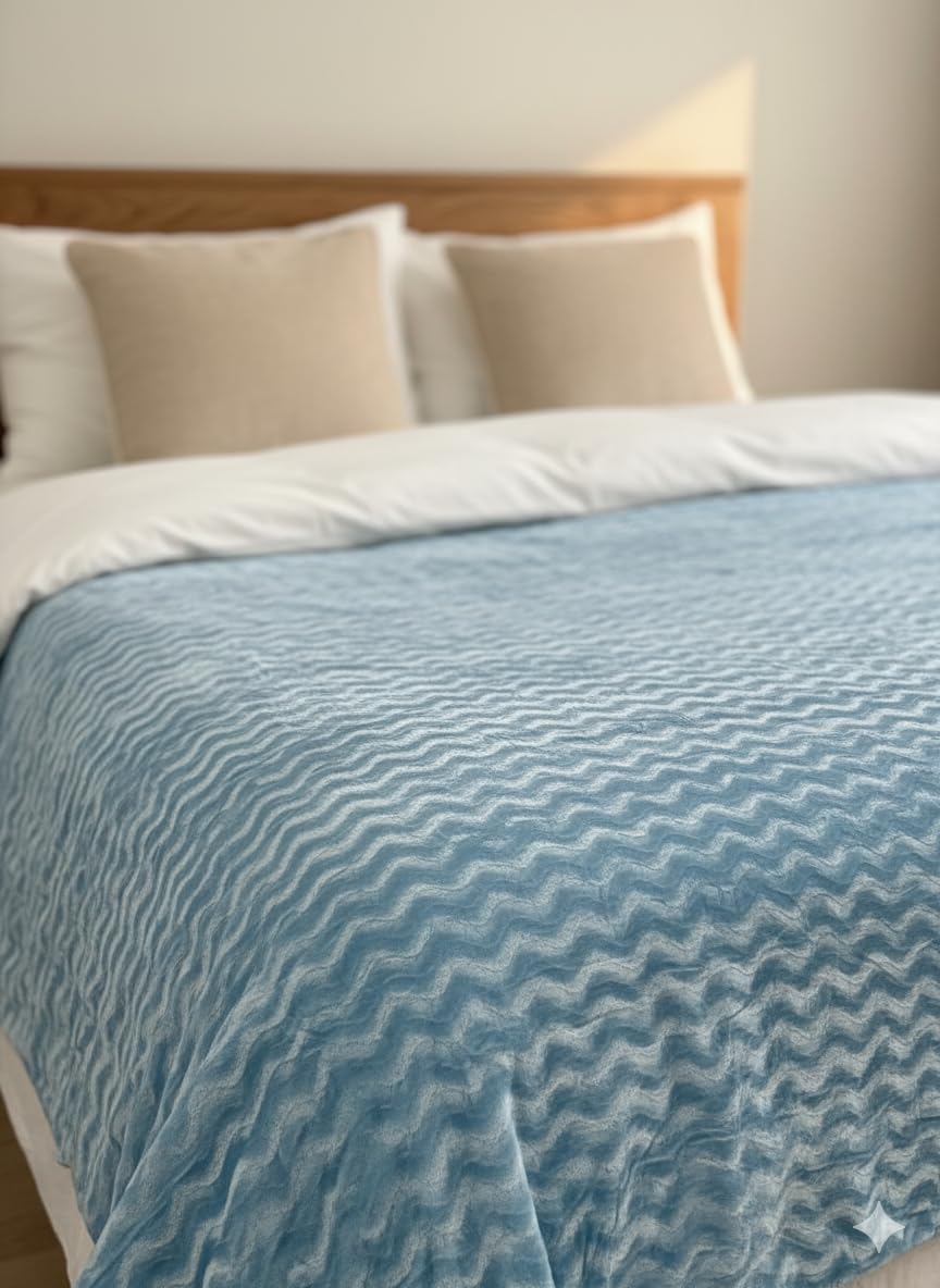 Florida Solid Embossed Flannel Blanket, 230 GSM Ultra-Soft All-Season AC Blanket (Double, Sky Blue) Kafalo