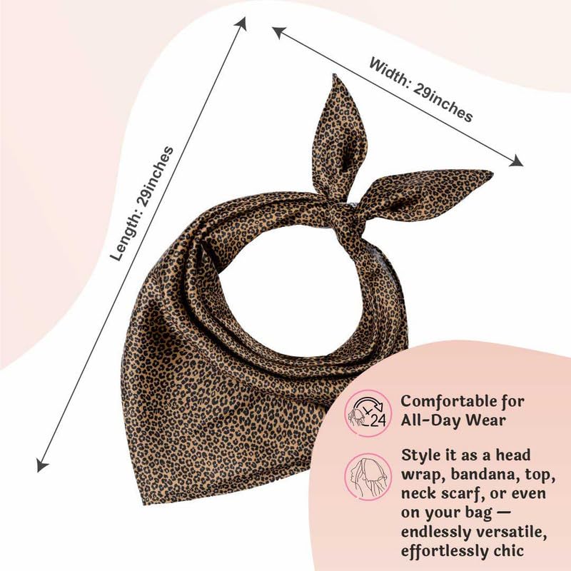 Hair Drama Co. Le Nior Print Bandana Head Scarf for Women | Silk Satin Head Wrap Bandana Scarves | Boho Style Statement Headband Stylish Design | All Day Wear Scarves | Hair Scarf Accessories