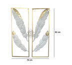 DSH CRAFTING YOUR CURIOSITY Wall Decor Metal Wall Art Gold White Feather Wall Hanging Sculpture (Set of-2) For Living Room, Bedroom, Farm House, Hall, Dining Hall.