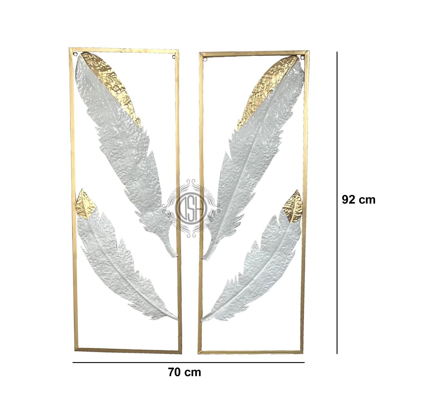 DSH CRAFTING YOUR CURIOSITY Wall Decor Metal Wall Art Gold White Feather Wall Hanging Sculpture (Set of-2) For Living Room, Bedroom, Farm House, Hall, Dining Hall.