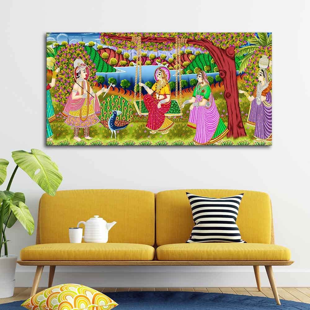 VIBECRAFTS Canvas Paintings for Living Room Drawing Room Canvas Painting of Indian Holy Place Mathura Vrindavan for Home|Office|Gift(PTVCH_2392N)(48 x 24 Inches)