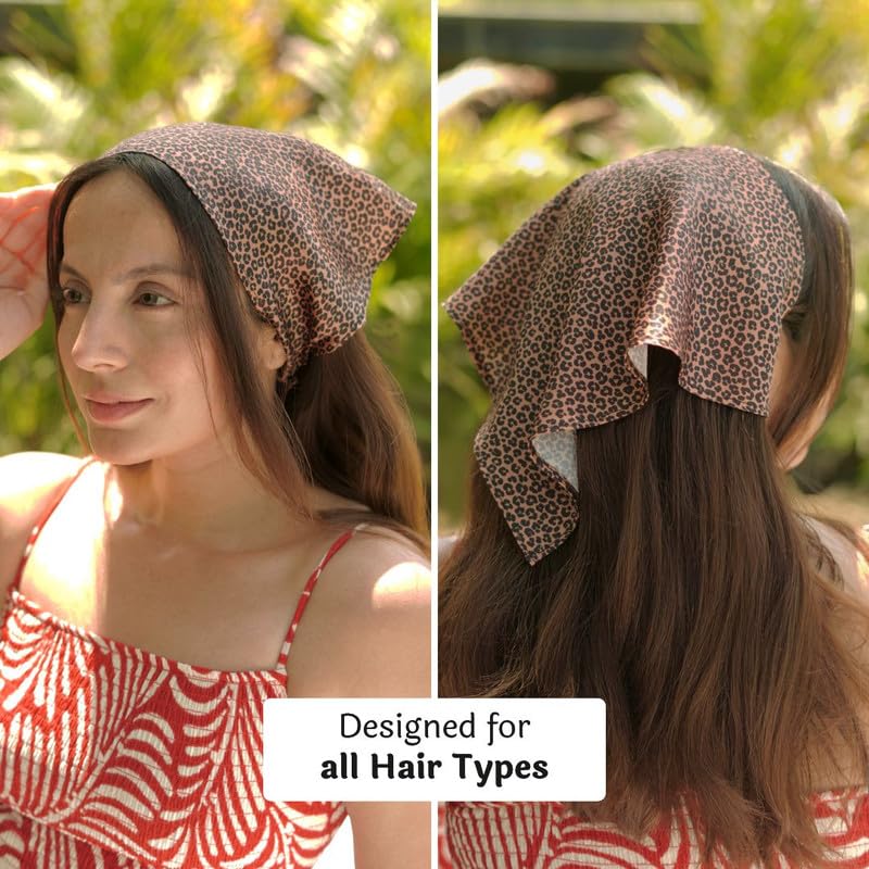 Hair Drama Co. Le Noir Floral Print Elastic Bandana Head Scarf for Women | Silk Satin Head Wrap Bandana Scarves | Boho Style Statement Headband Scarves | All Day Wear Scarves | Hair Scarf Accessories
