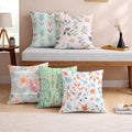 STITCHNEST Set of 5 Pastel Leaf Serenity Collection Printed Jute Cushion Covers 16x16 Inches | Decorative Throw Pillow Covers for Sofa, Living Room, Bedroom | Perfect for Home Decor