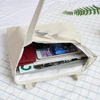 Zibuyu Tote Bag Cotton Canvas Washable for College White 1 Pc