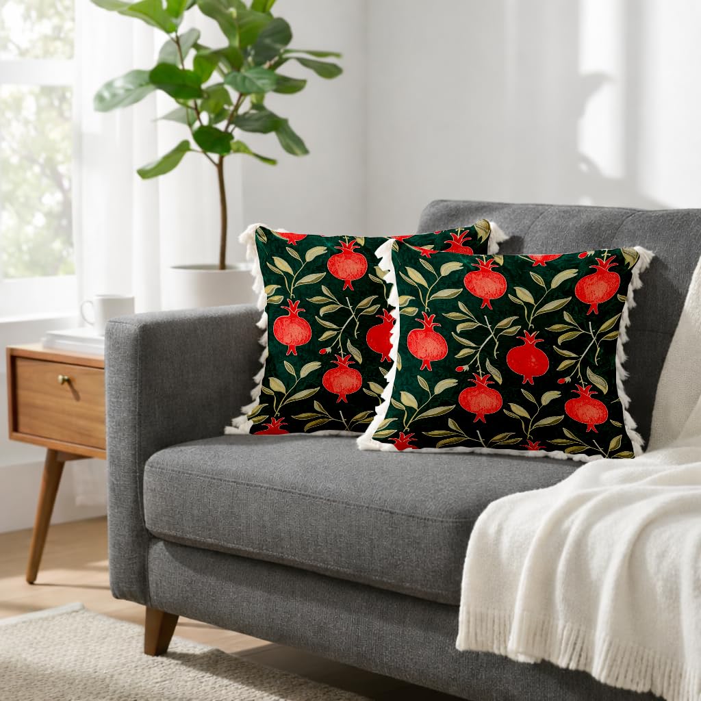 STITCHNEST 'Little Meadow Series' Tassled Cushion Cover | Set of 2 | Floral Cushion Cover 16 inch x 16 inch