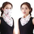 Youstylo Face Scarf Mask for Women Sun Protection Outdoor Riding Protective Chiffon Floral Print Lightweight Scarves Masks (1102A, White-Flower)