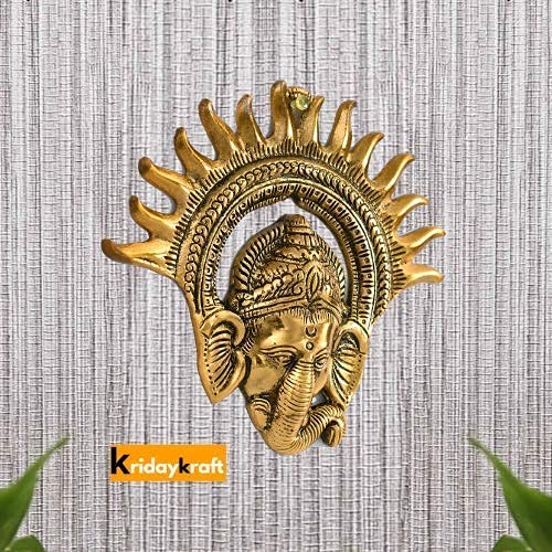 KridayKraft Metal Golden Ganesha Wall Hanging Sculpture Lord Ganesh Idol Ganpati Lucky Feng Shui Wall Decor Arts,Religious idol,Showpiece Figurines...