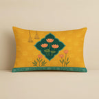 STITCHNEST Satin Ethnic Cushion Covers Cow & Lotus Art, 12x18 Inches, Pack of 2 for Living Room & Festive Decor