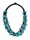 PRIMENEST Turquoise Blue Stone Statement Necklace for Women & Girls | Handmade Boho Multi-Strand Beaded Necklace | Ethnic Tribal Fashion Jewellery for Party, Casual, Festive & Gift | PN-63