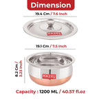 HAZEL Copper Bottom Handi Medium 1200 ml with Lid | Stainless Steel Cookware Handi for Kitchen | Copper Bottom Vessel for Cooking | Steel Utensil for Cooking & Serving