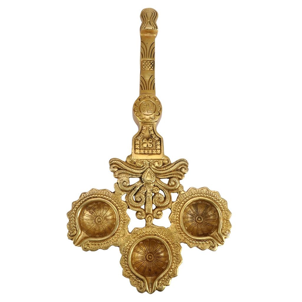 SVARUP Brass Long Handle Aarti Diya: Ideal for Pooja, Camphor/Kapoor Burning, and Table Mandir Decor.