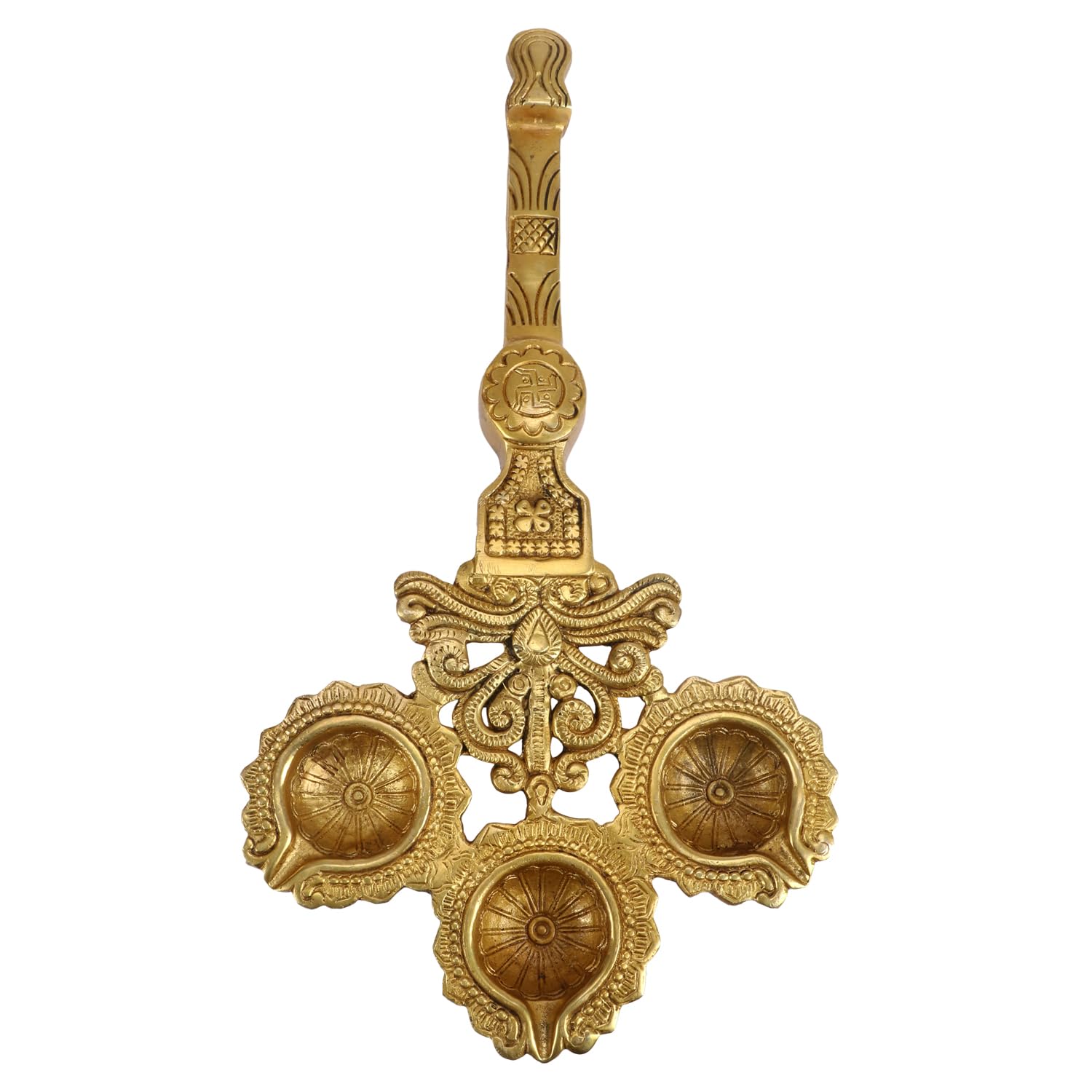 SVARUP Brass Long Handle Aarti Diya: Ideal for Pooja, Camphor/Kapoor Burning, and Table Mandir Decor.