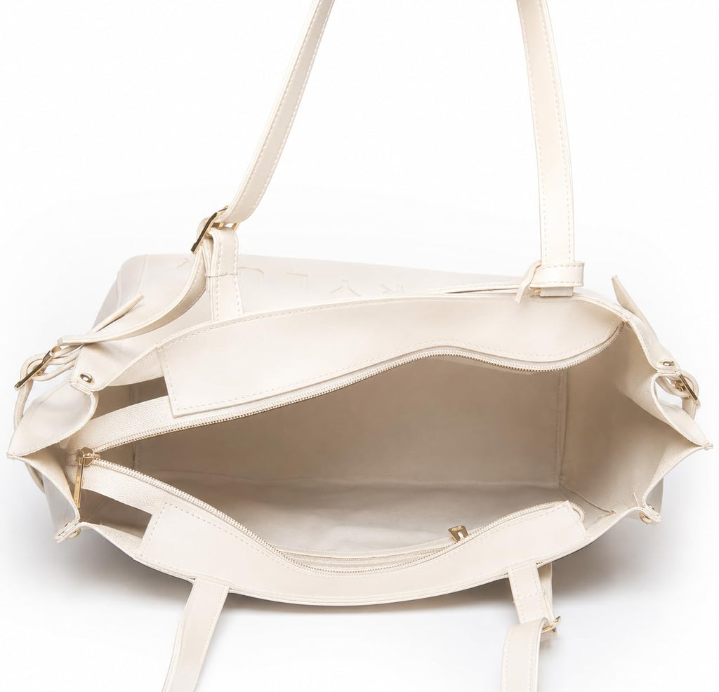 Carrylux Soft PU Textured Tote Bag for Women (Ivory)