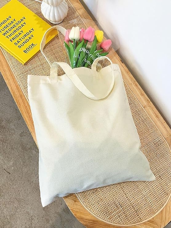 Peach Blossom Printed Cotton Zipper Tote Bags | CBAG - WHT-I M PEACE