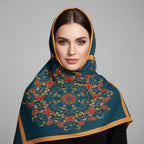 KANJAARA Elegant Japanese Floral Silk Scarf, Premium Satin Square Bandana, 40 x 40 inches, Multipurpose Fashion Accessory for Head Wrap, Neck Wear, Handbag Decoration (D-354)