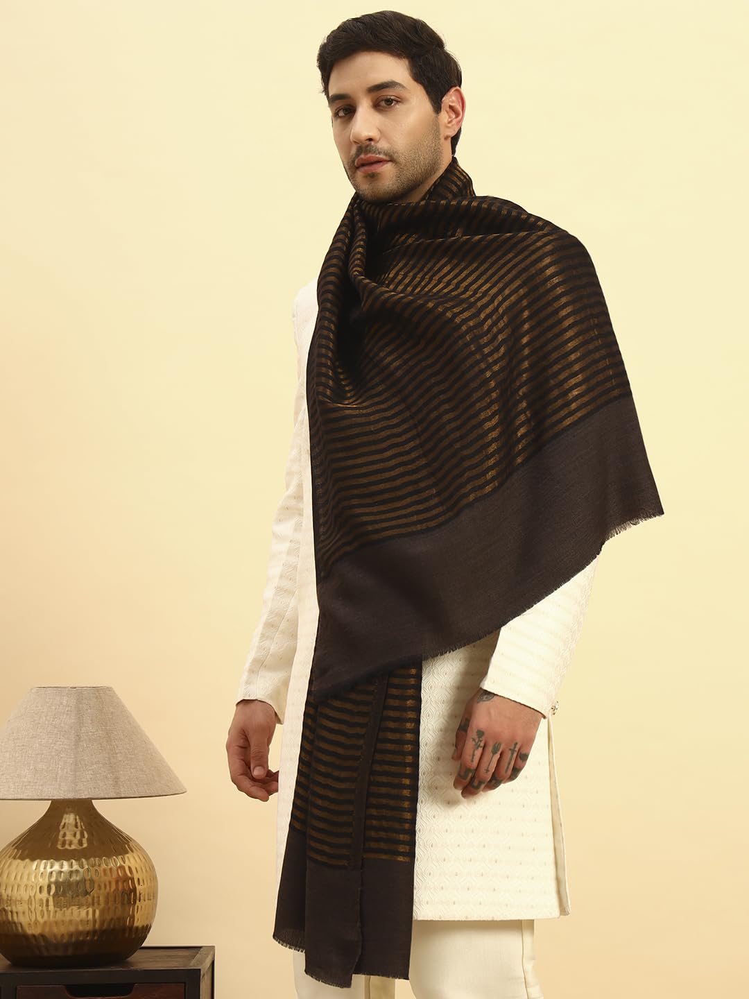 Pashmoda His and Her Gift Set of Zari Stoles With Wooden Gift Box