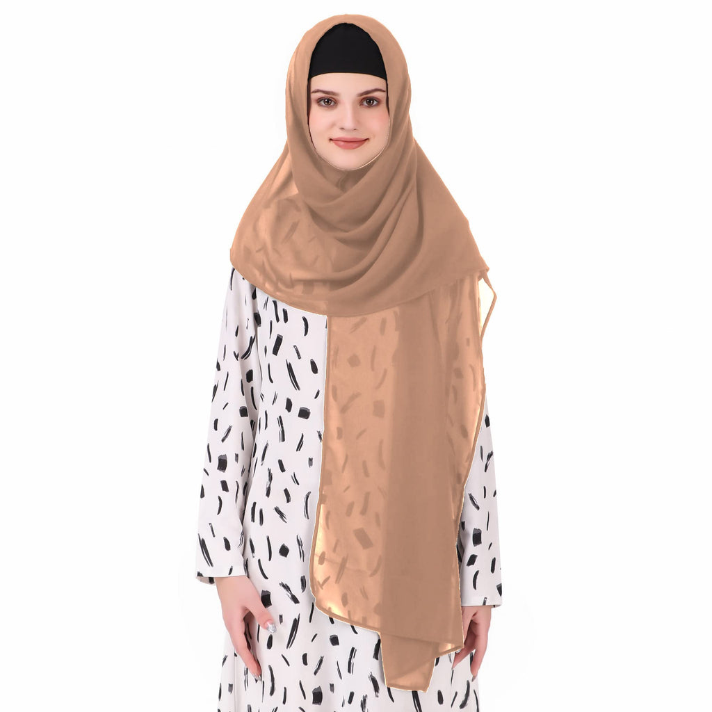 MyBatua Long Hijab in Breathable Soft Georgette large Head Wrap, Wholesale Price, 1pc Scarf HJ-020 (50x180 cm, Pink Tan)
