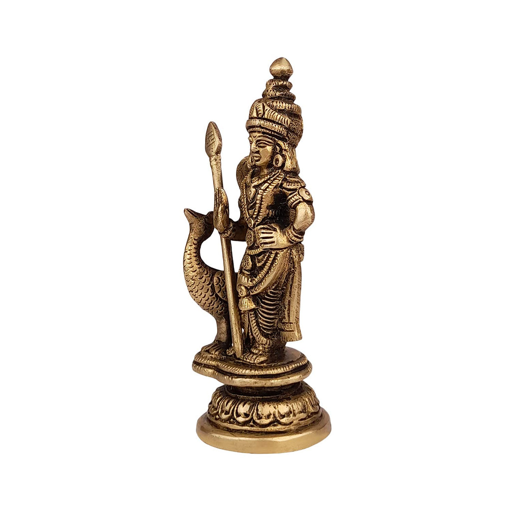 ARTVARKO Brass Lord Murugan Kartikeya Murugana Kumaraswamy Karthikeya Standing Idol Swaminatha Skanda Murti Swami Ji Kartik Statue Subramanya 6 Inch