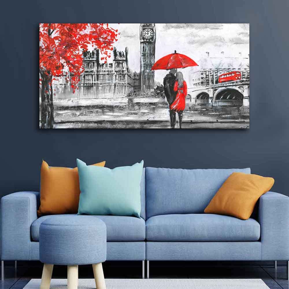 VIBECRAFTS Canvas Paintings for Living Room Drawing Room Romantic Love Couple in London Canvas Wall Painting Fitted with Wooden Frame for Home|Office|Gift(PTVCH_2275)