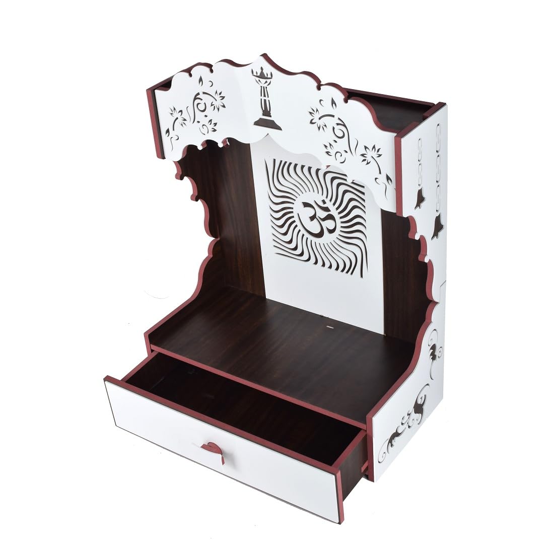 YIXT Premium Wooden Pooja Mandir for Home with LED Light & Storage | Wall Mount & Tabletop Temple for Living Room | White and Black | MDF/Solid Wood