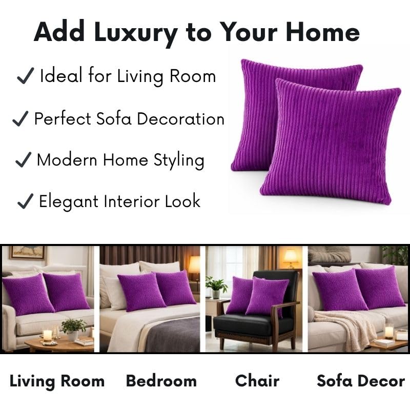 RD TREND® Cushion Cover Set of 2, Decorative Sofa Living Room Home Square Cushion Covers 24 Inch x 24 Inch, Aesthetic Corduroy Striped Double Sided (Dark Pink)