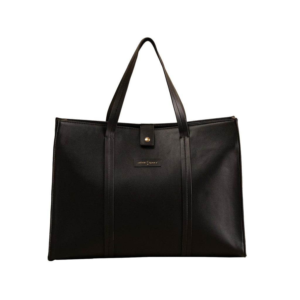 Urban Space Vegan Leather Women Tote Bag with Laptop compartment, Handbag for Work, Ladies purse, Stylish Shoulder Bag, Laptop ipad Bags For Office Use, Gift for Women (Luna Tote Black)