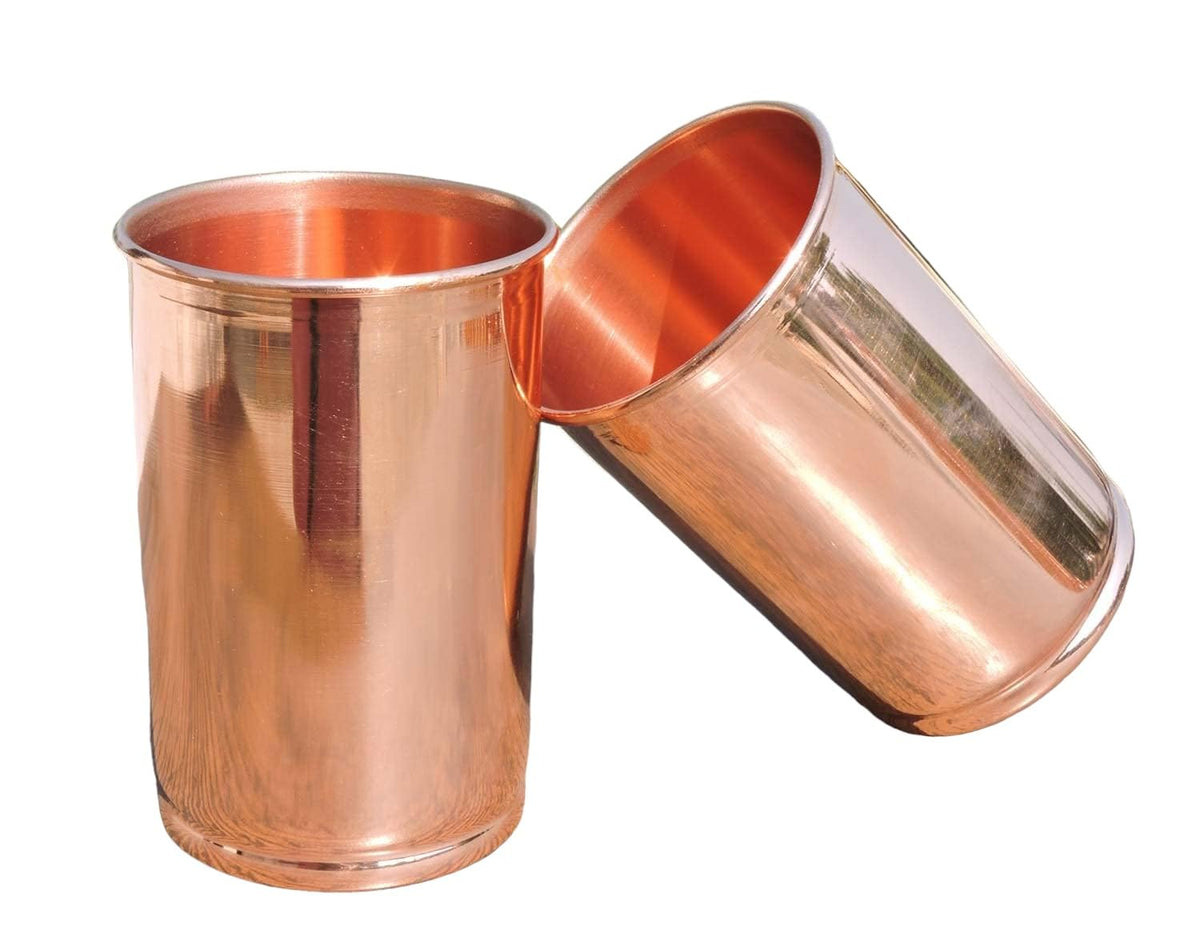 Copper Tumbler Set of 2 | Pure Copper Water Glass 300ml Each | Handcrafted Tamba Glass for Drinking Water | Ayurvedic Copper Mug for Home, Office & Daily Use (Plain)