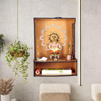 9br® Laabh Beautiful Wooden Pooja Stand for Home Pooja Mandir for Home Temple for Home and Office, with LED Spot Light Size (H- 15.5, L- 11.5, W-11 in)