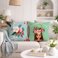 STITCHNEST Set of 2 Bloom & Positivity Collection Printed Jute Cushion Covers 16x16 Inches | Decorative Throw Pillow Covers for Sofa, Living Room, Bedroom | Perfect for Home Decor