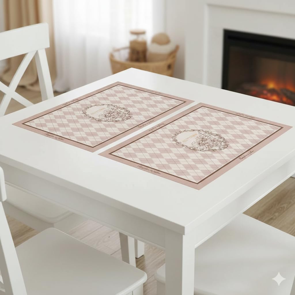 Upaado Leather Dining Table Placemat with Vintage Design - Pack of 2 | Heat Resistant, Waterproof, Non-Slip Table Mat for Kitchen Dining Table, PU Leather Mat for Table Protection (Pastel Pink) Kafalo