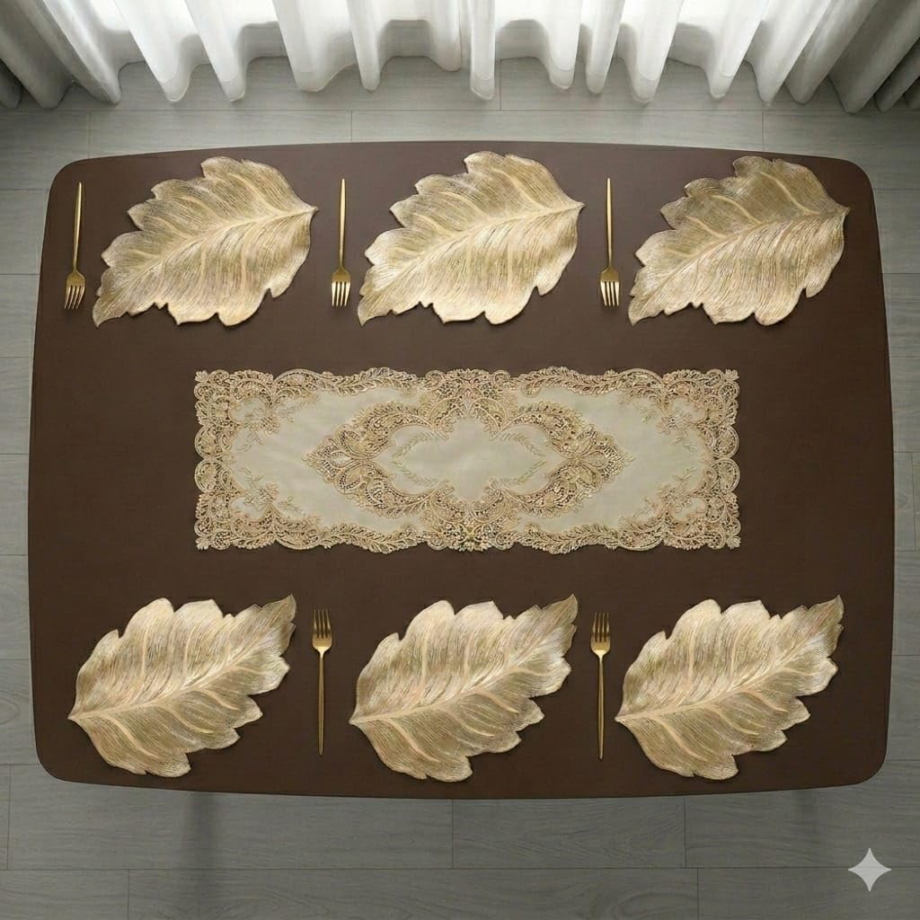 Placemat Set with Table Runner Combo for Dining Table Home Kitchen Everyday Use Table Mat Set for Dining Decoration (Imperial Bloom Table mat+ Royal Victoria Table Runner, Pack of 9 (8+1)) Kafalo
