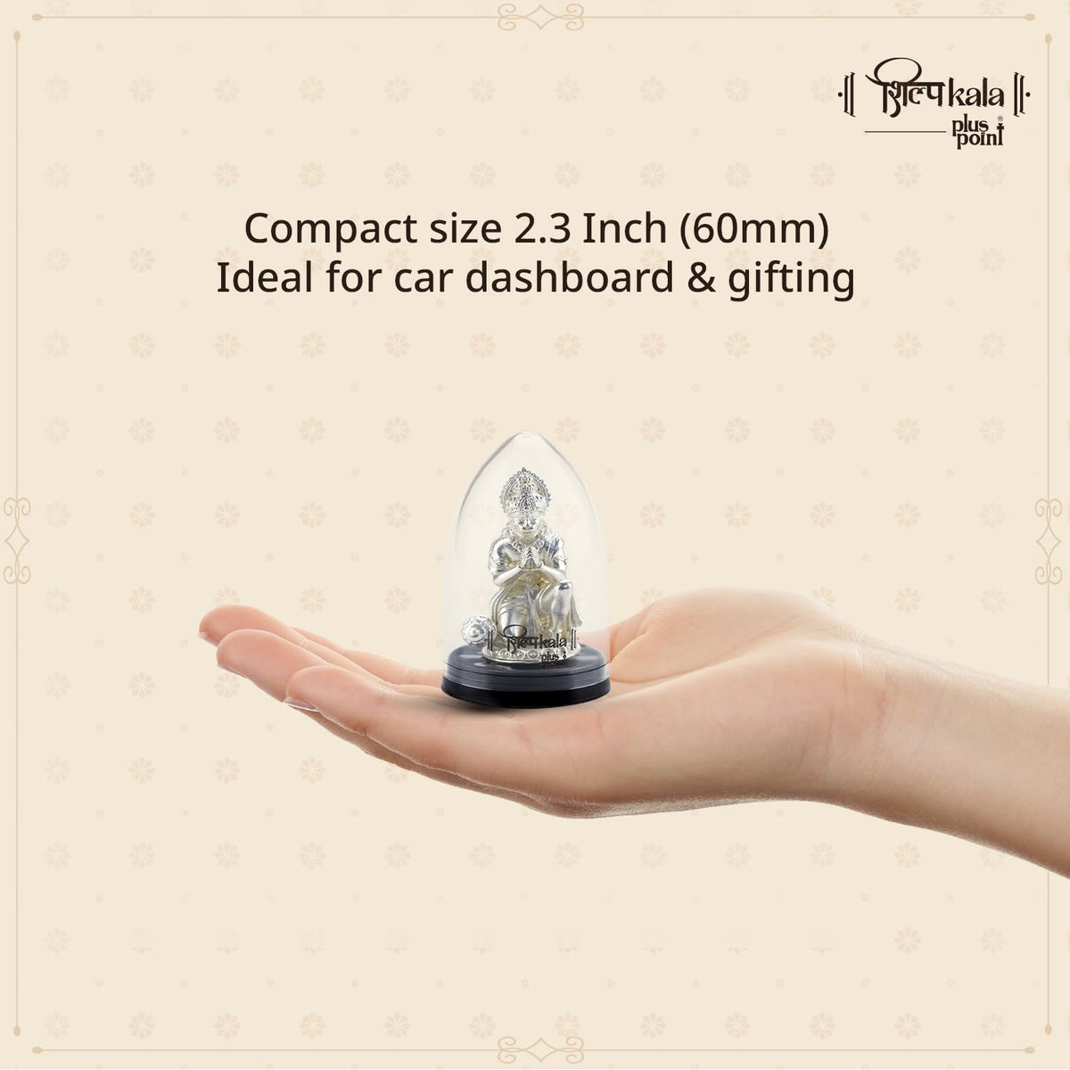Shilpkala 2.3 Inch Brass Ultra Fine Hanuman Ji Idol in Pranam Mudra for Car Dashboard & Devotional Gift (Silver)