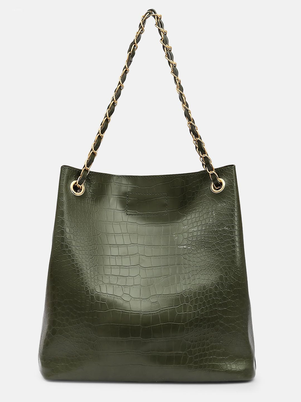 Bagsy Malone Bucket Shaped Tote Bag for Women -Set of 2 | Handcrafted Side Tote Bag and Handbag for Office and College (Croco Olive)