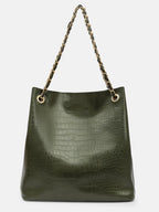 Bagsy Malone Bucket Shaped Tote Bag for Women -Set of 2 | Handcrafted Side Tote Bag and Handbag for Office and College (Croco Olive)