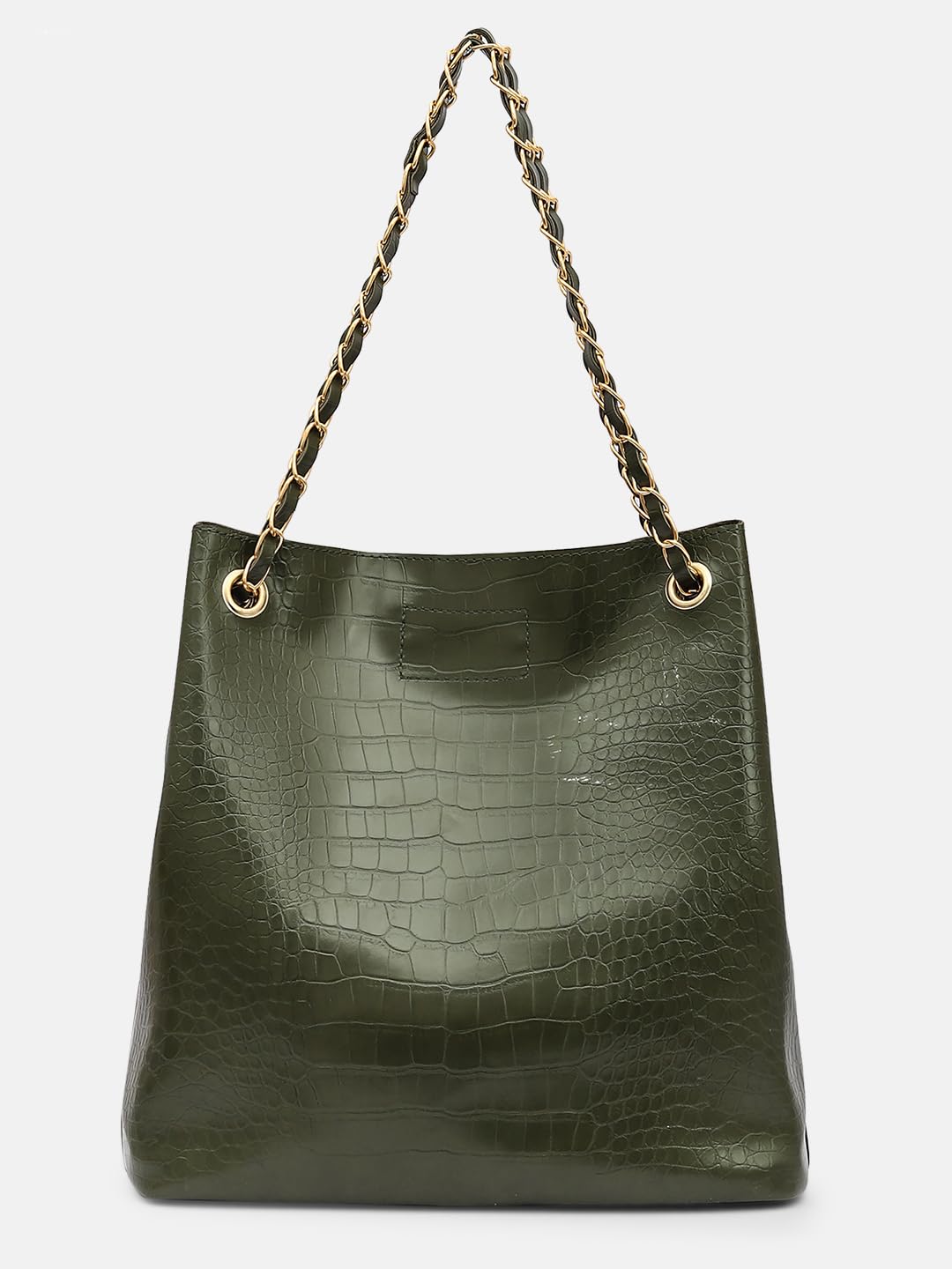 Bagsy Malone Bucket Shaped Tote Bag for Women -Set of 2 | Handcrafted Side Tote Bag and Handbag for Office and College (Croco Olive)