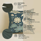 STITCHNEST Satin Cushion Covers with, Lotus & Gold Detailing – 16x16 Inch Decorative Pack of 2 for Living Room, Drawing Room, or Modern Ethnic Home Decor