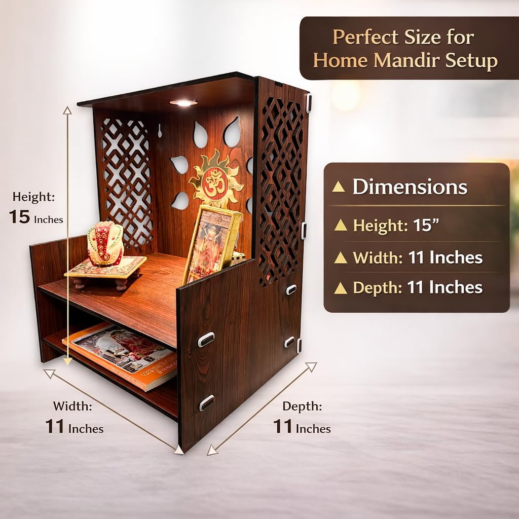 Zesta Wooden Mandir for Home Big Size | DIY Pooja Mandir with LED Spot Light | Devghar Cabinet for Living Room or Office | Wall Mounted Pooja Unit for Home