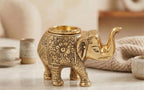Kridaykraft Decorative Metal Trunk-Up Elephant – Multi-Purpose Small Flower Vase, T-Light Holder, and Stationery Organizer for Living Room and Office – Elegant Gold Elephant Statue for Good Luck